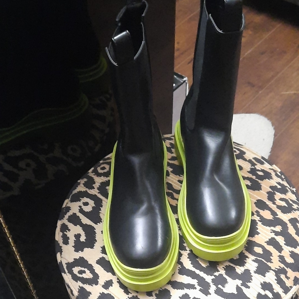 Black and Neon Green Women's Boots